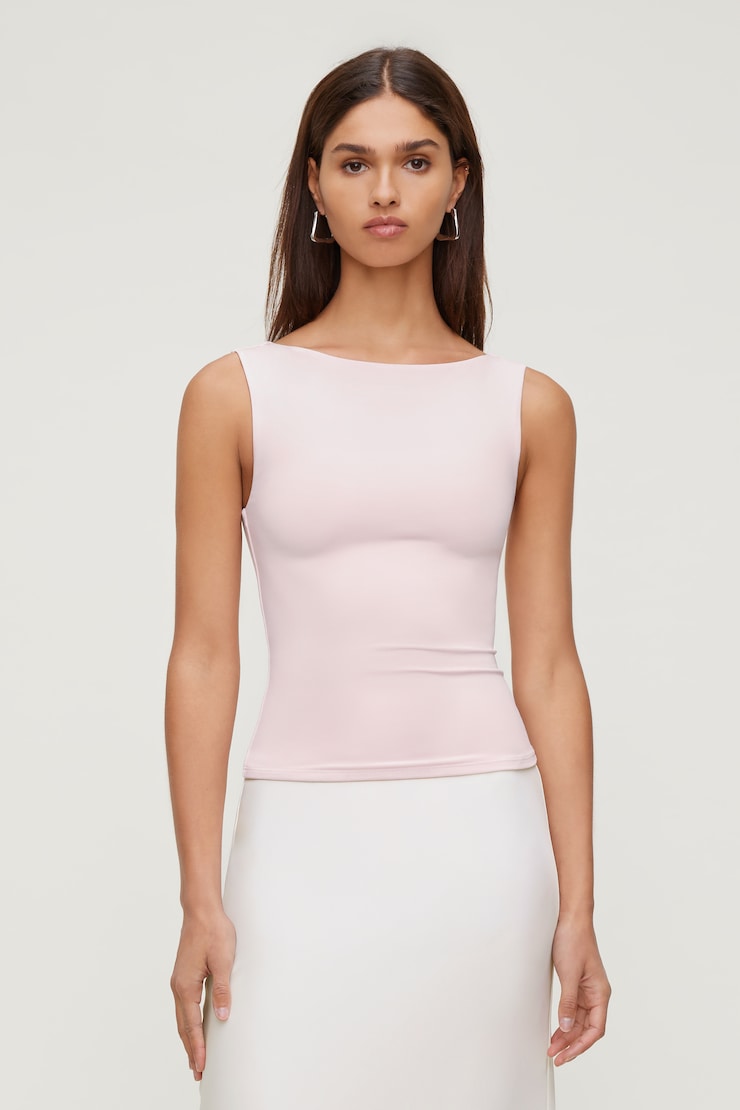 Ribbed Boat Neck Tank Top White | Dynamite