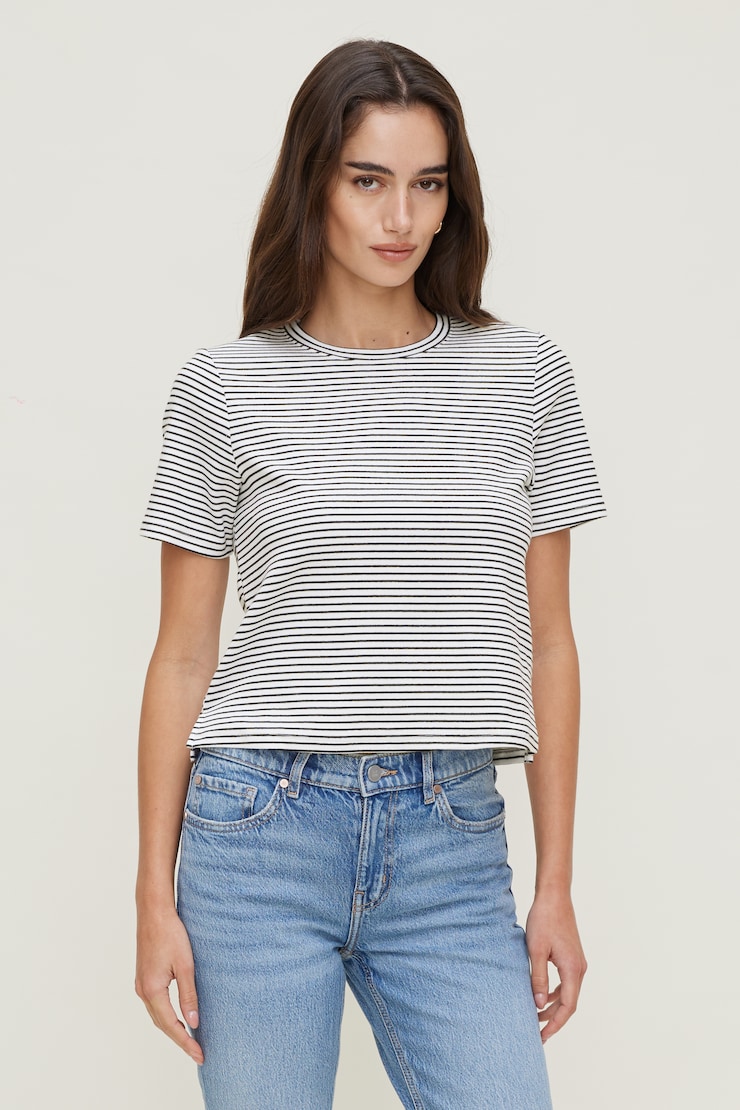 Everyday Striped Heavy Cotton T Shirt - Dynamite - White - Women Clothing