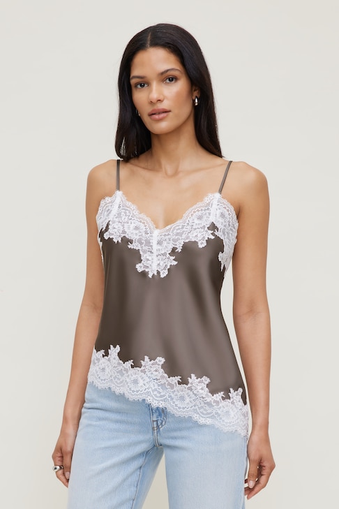 Cassie Asymmetric Lace Satin Cami