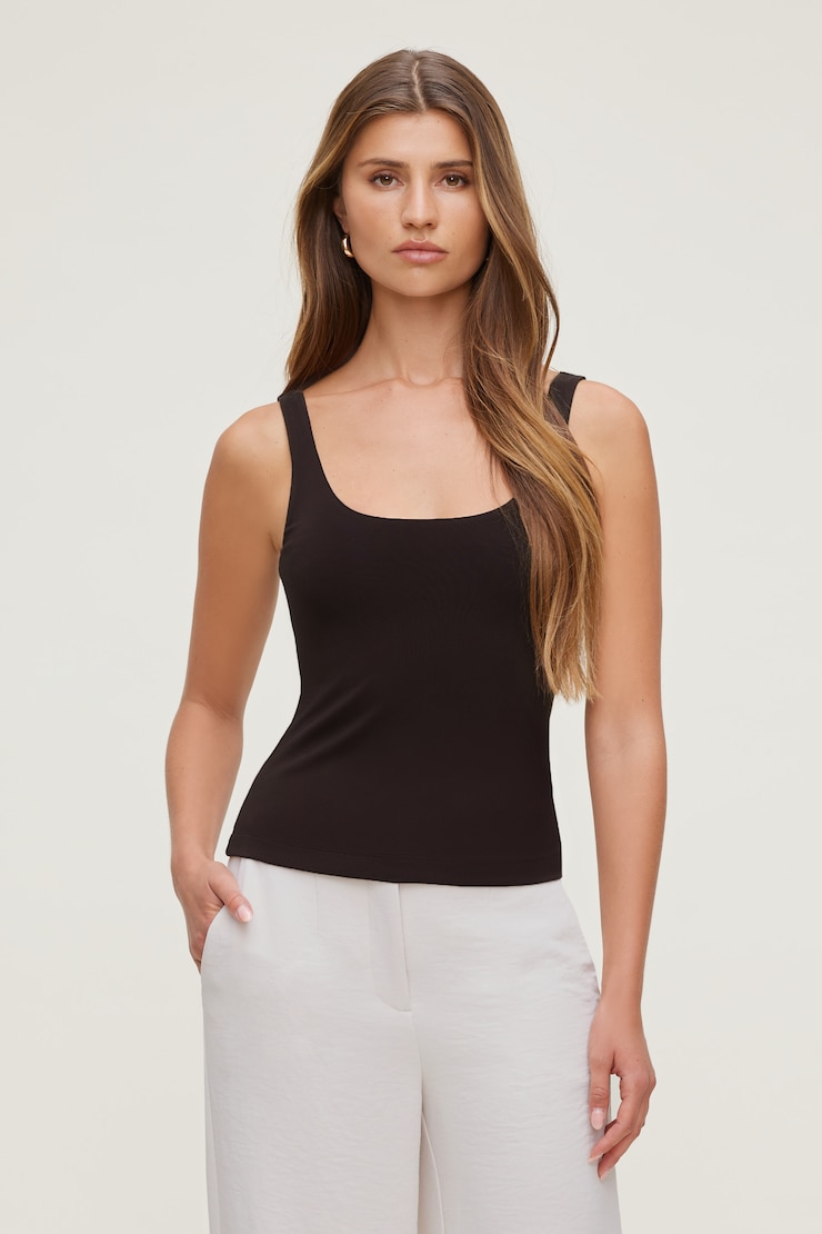 Draped Cowl Neck Jersey Tank Top Beige | Dynamite