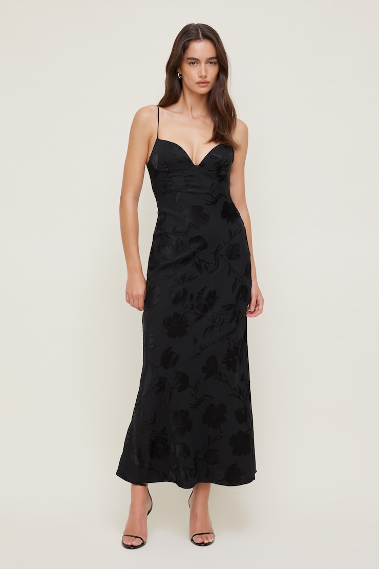 Jacquard Bustier Maxi Dress - Dynamite - Black - Women Clothing
