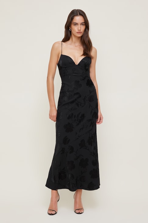 Monet Lace Overlay Maxi Dress Black | Dynamite Monet Lace Overlay Maxi Dress Black | Dynamite