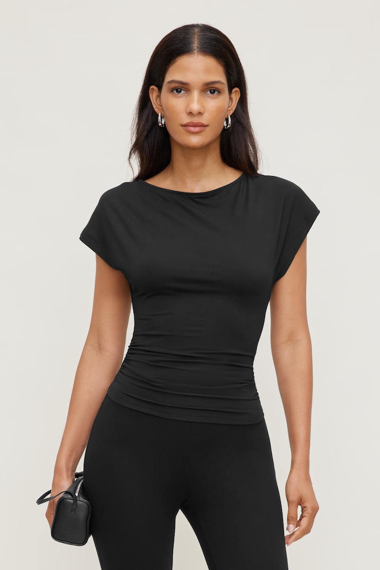 Flutter Sleeve Top - Dynamite - Black - Women Clothing