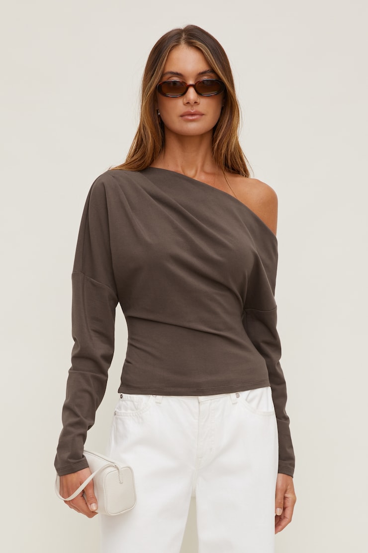 Alexa Long Sleeve T Shirt - Dynamite - Brown - Women Clothing