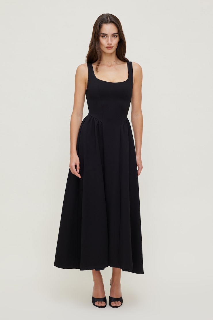 Irina Ponte Midi Dress - Dynamite - Black - Women Clothing