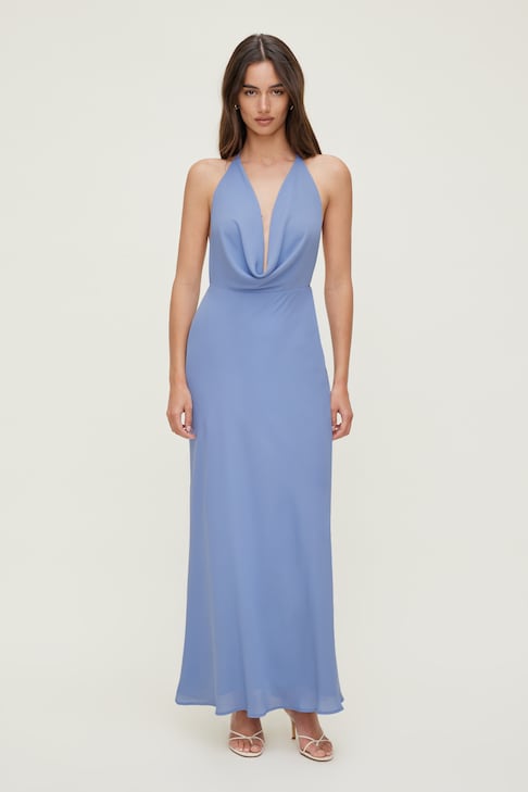 Plunge Cowl Neck Maxi Dress Blue | Dynamite Plunge Cowl Neck Maxi Dress Blue | Dynamite