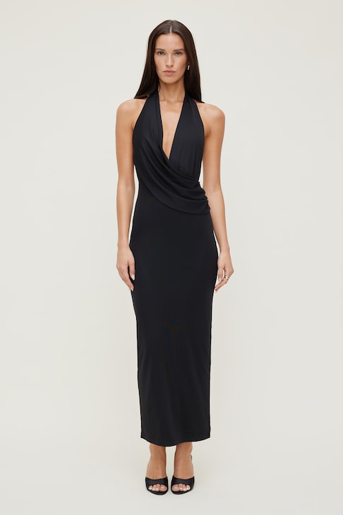 Iris Flared Ponte Maxi Dress - Dynamite - Black - Women Clothing
