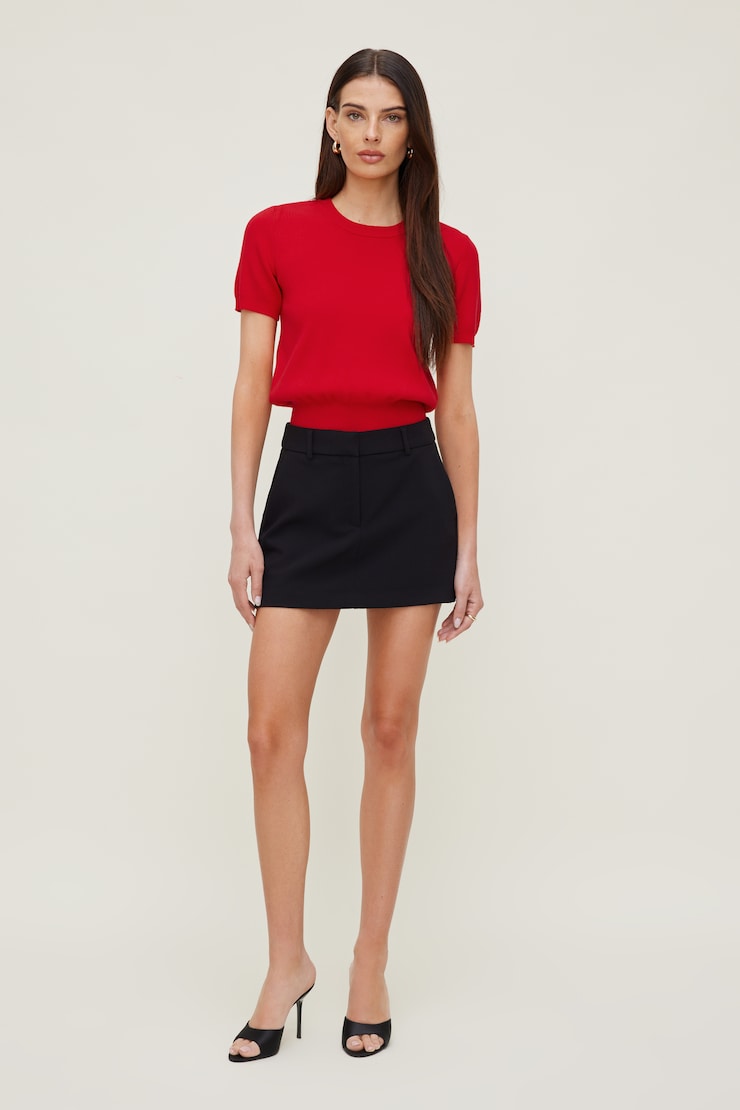 A Line Rib Knit Mini Skirt Beige | Dynamite
