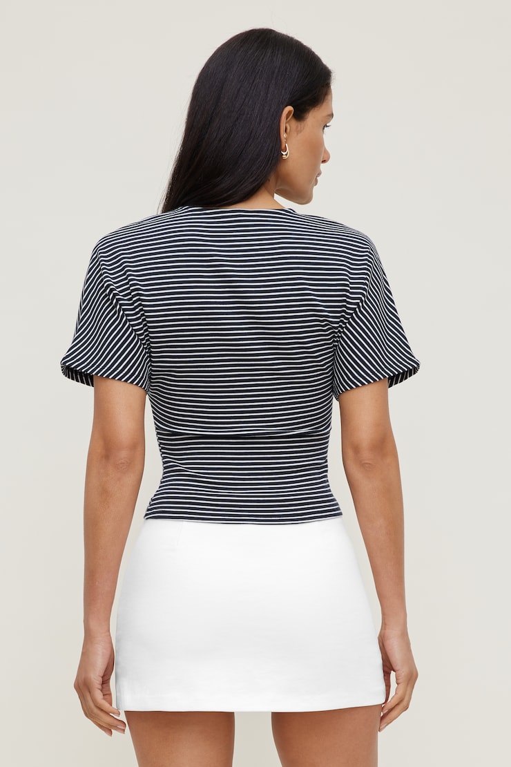 T-shirt en coton Andrea Marine avec rayure blanche large