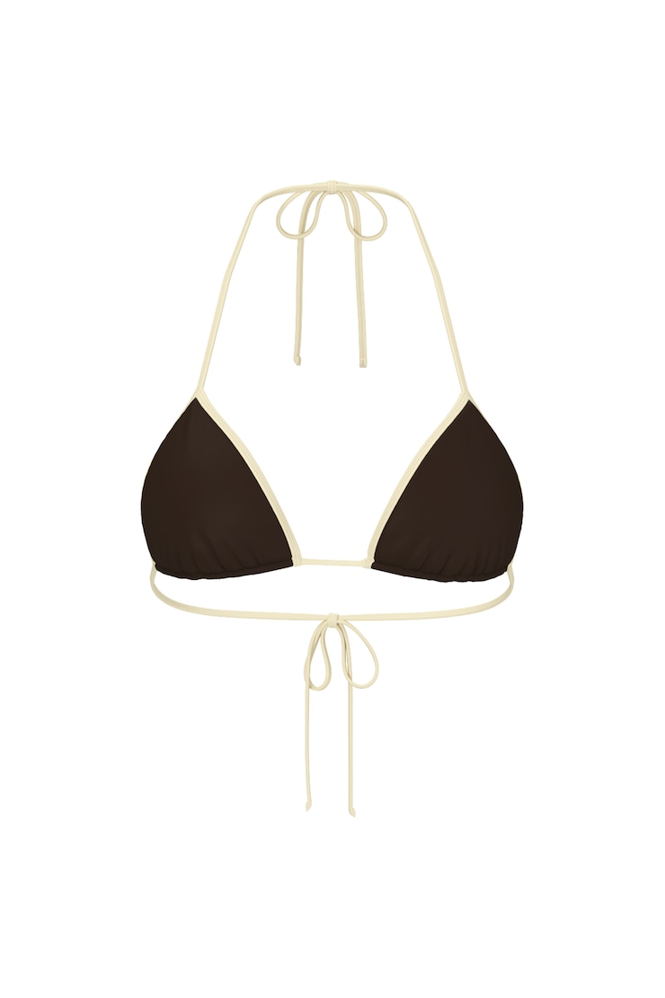 Slider Triangle Bikini Top, Coffee Bean Brown/Anise Flower Yellow, large