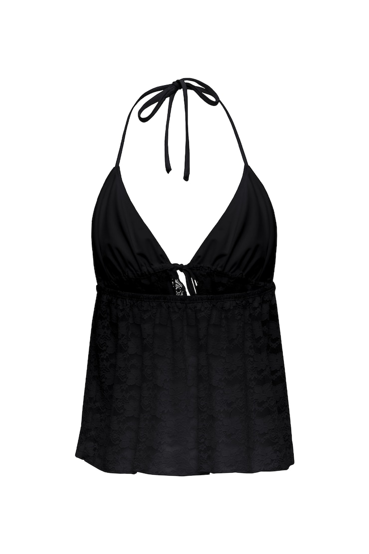 Lace Babydoll Flyaway Halter Top, Jet Black, large