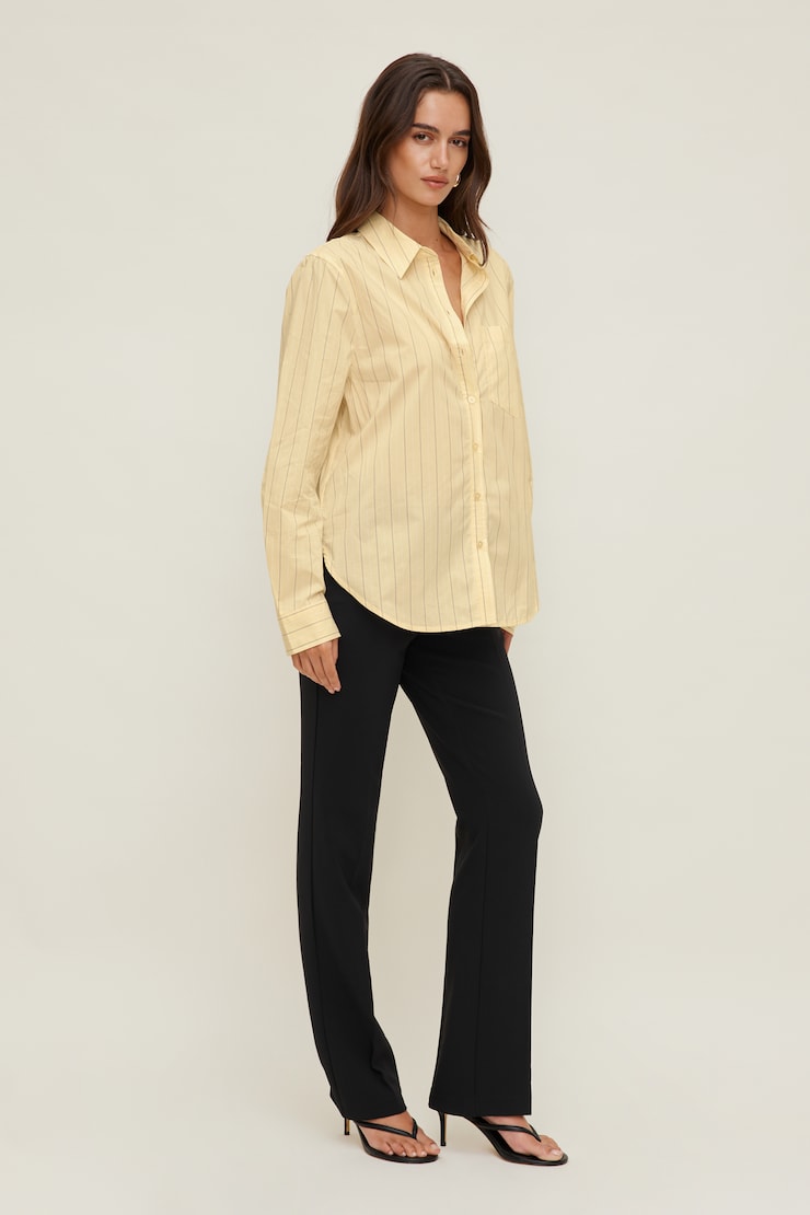 Isla Poplin Shirt Yellow / Grey / White Stripes large