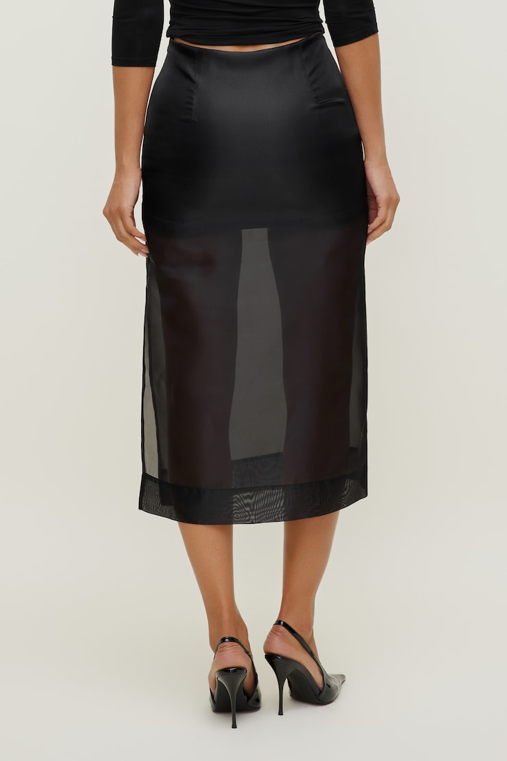 Jupe midi en organza Noir encre large