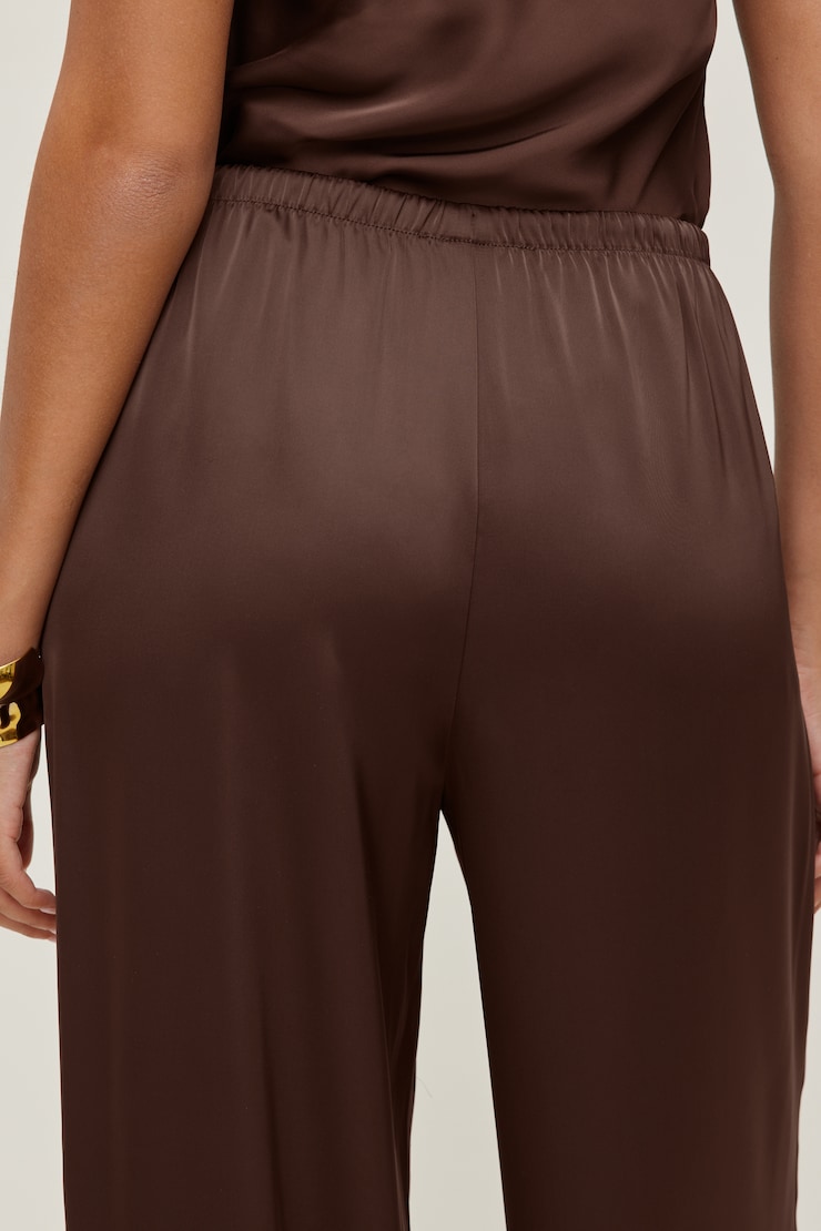 Leo Satin Wide Leg Pants Rustwood Brown large