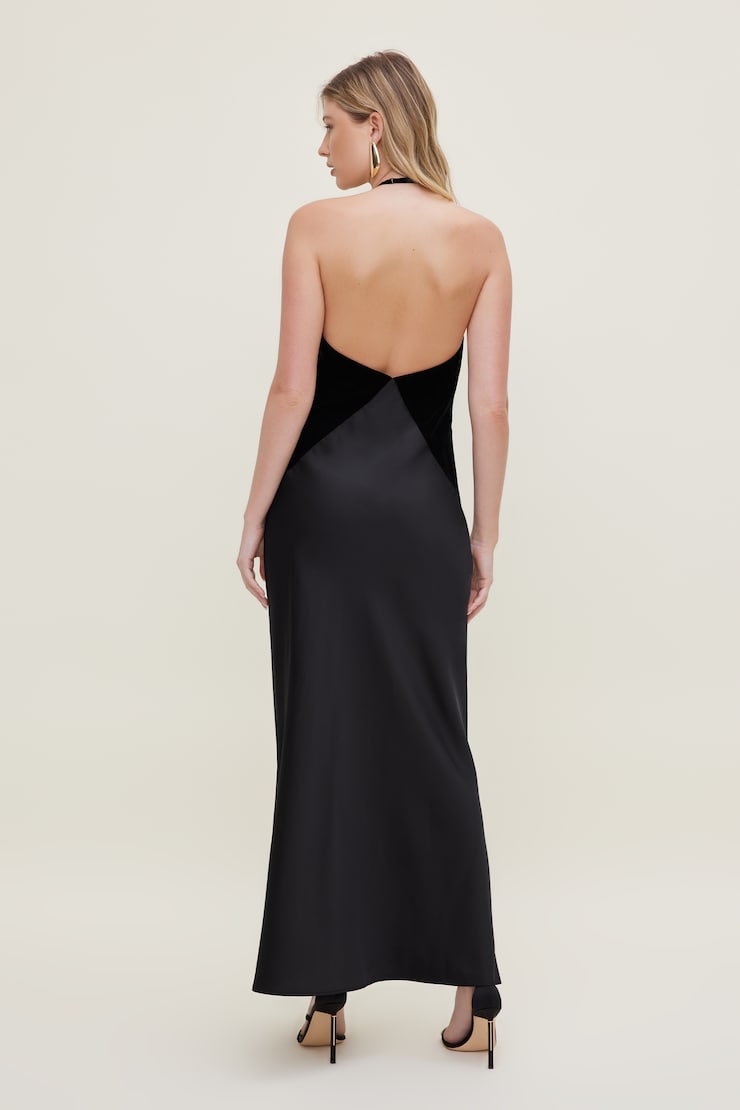 Velvet Satin Maxi Dress Jet Black large