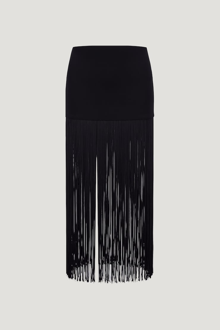 Ponte Fringe Maxi Skirt Jet Black large
