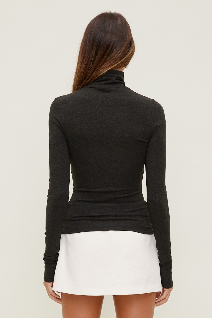 Fitted Turtleneck Top Carbon Grey Melange large