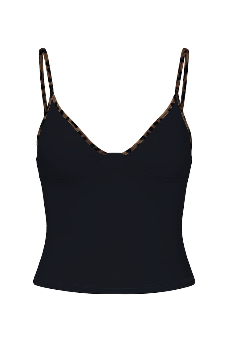 Active Plunge Cami Top, Jet Black/Untamed Leopard, large