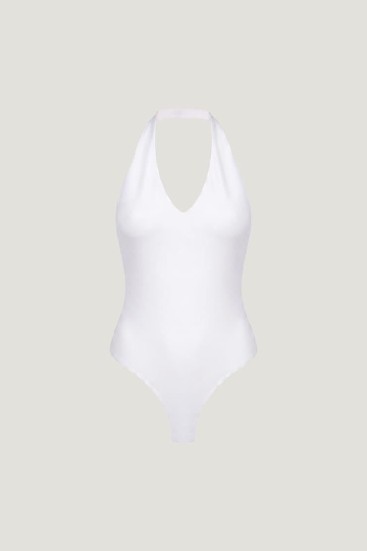 Sculpt Plunge Halter Bodysuit Bright White large