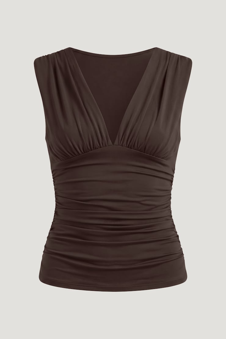 Camisole sculptante à col plongeant Brun café large