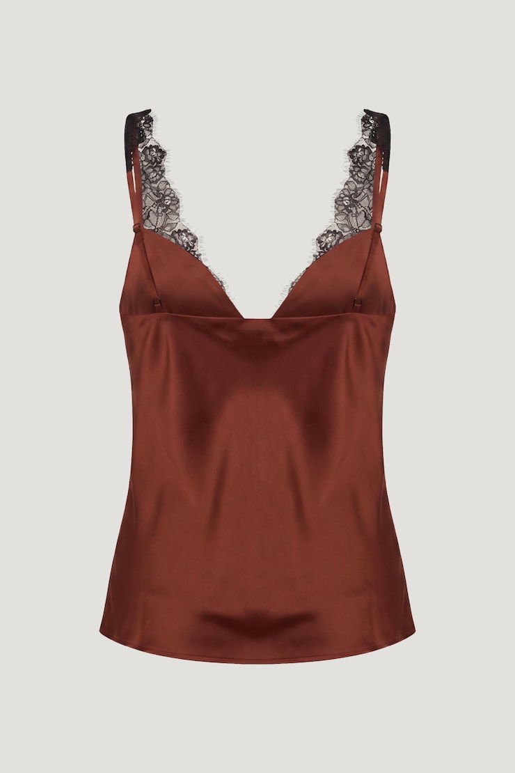 Satin Lace Cami Top Dark Paprika Burgundy large