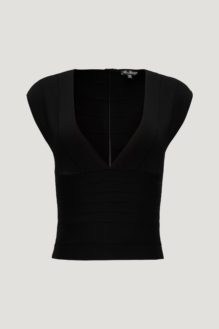 V Neck Bandage Top Jet Black large