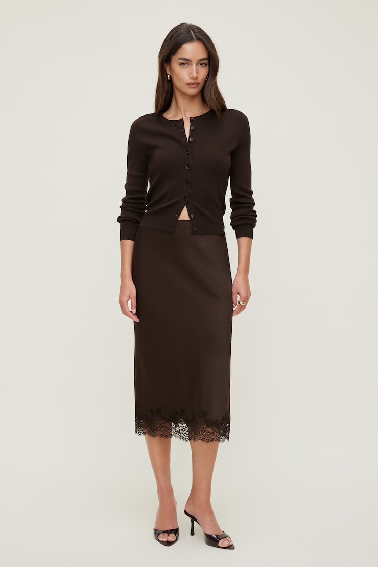 Lace Satin Midi Skirt