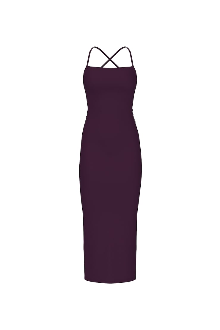 Maxi Low Back Cami Dress, Wild Berry Maroon, large