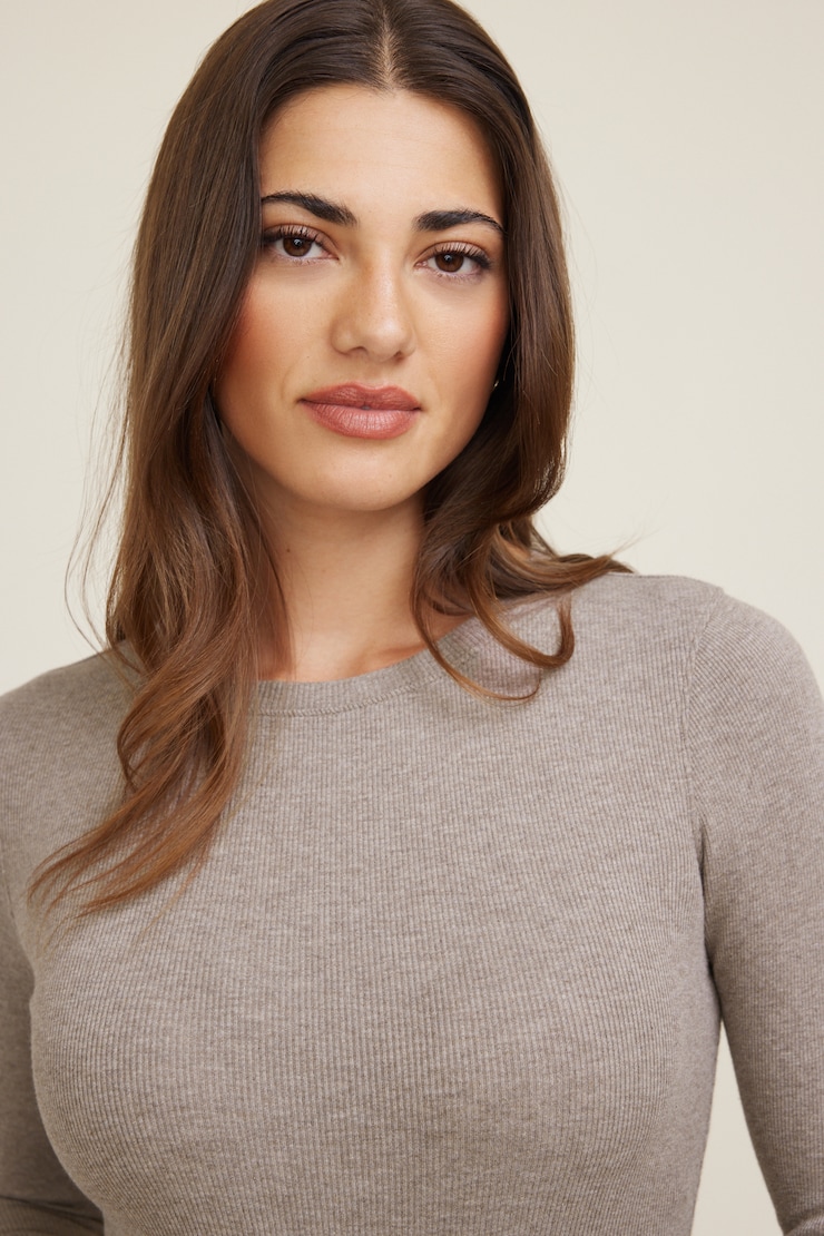 Tedi Ribbed Long Sleeve T Shirt Chalet Brown Melange large