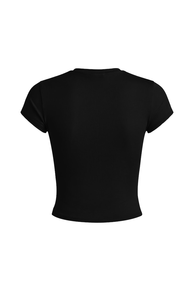 Sleek High V-Neck Short Sleeve Top, Jet Black, large