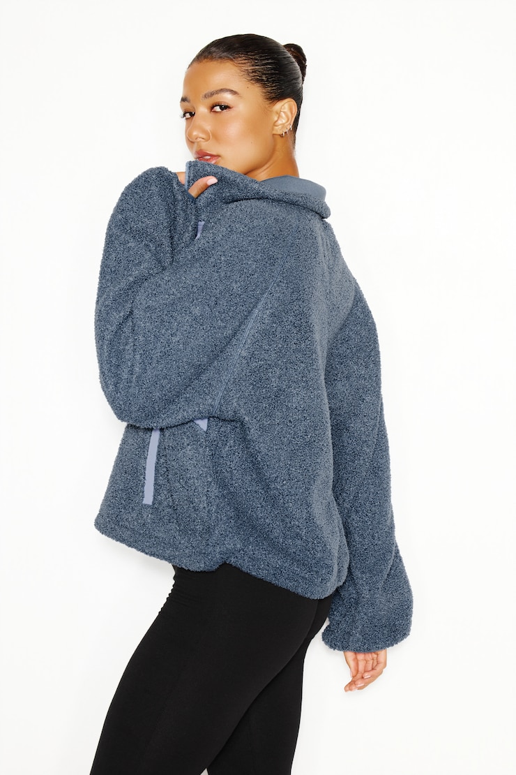 Sherpa Mixed Media Half Zip Jacket, Heated Indigo, large