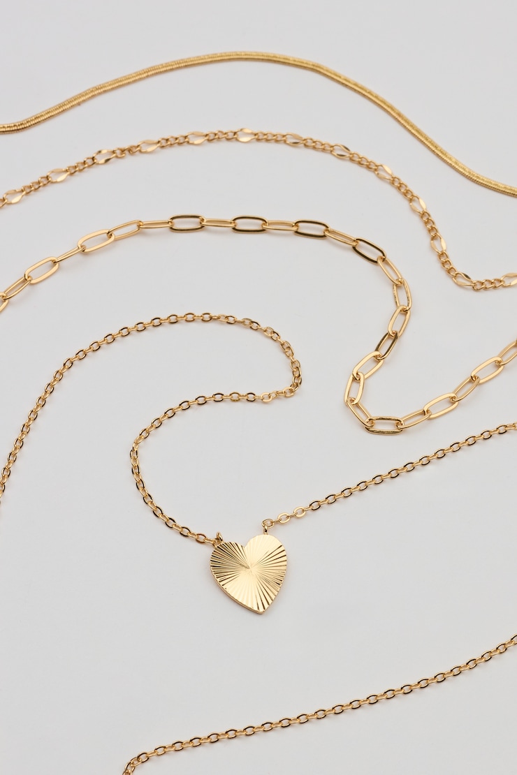 Set of 4 Heart & Chain Necklaces, Gold, large