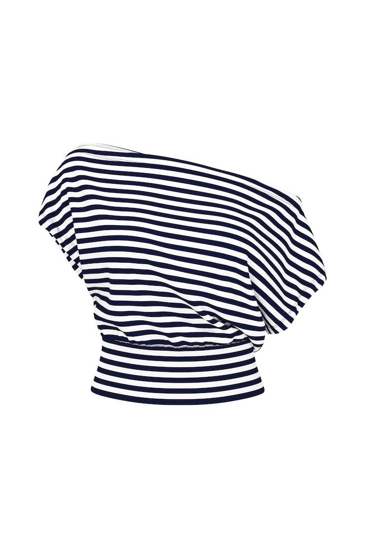 StretchTerry™ Off Shoulder Top, Navy Blue/White Stripes, large