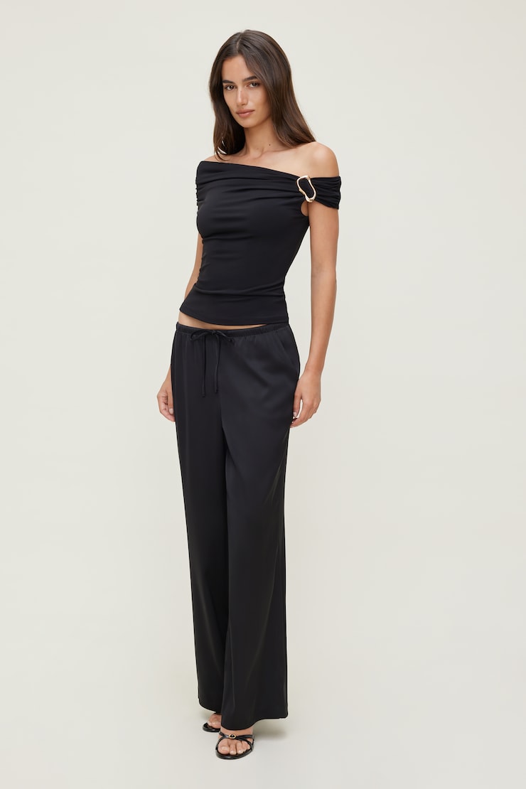 Leo Satin Wide Leg Pants Jet Black large