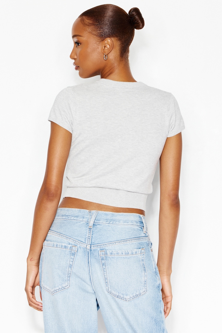 Cropped Button Up Top, Spring Grey Mix, large