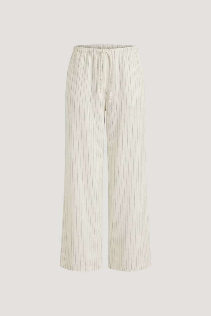 Leo Linen Wide Leg Pants White / Grey Stripes large