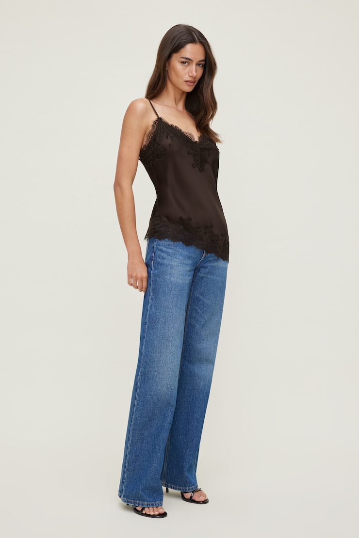 Cassie Asymmetric Lace Satin Cami Java Brown large