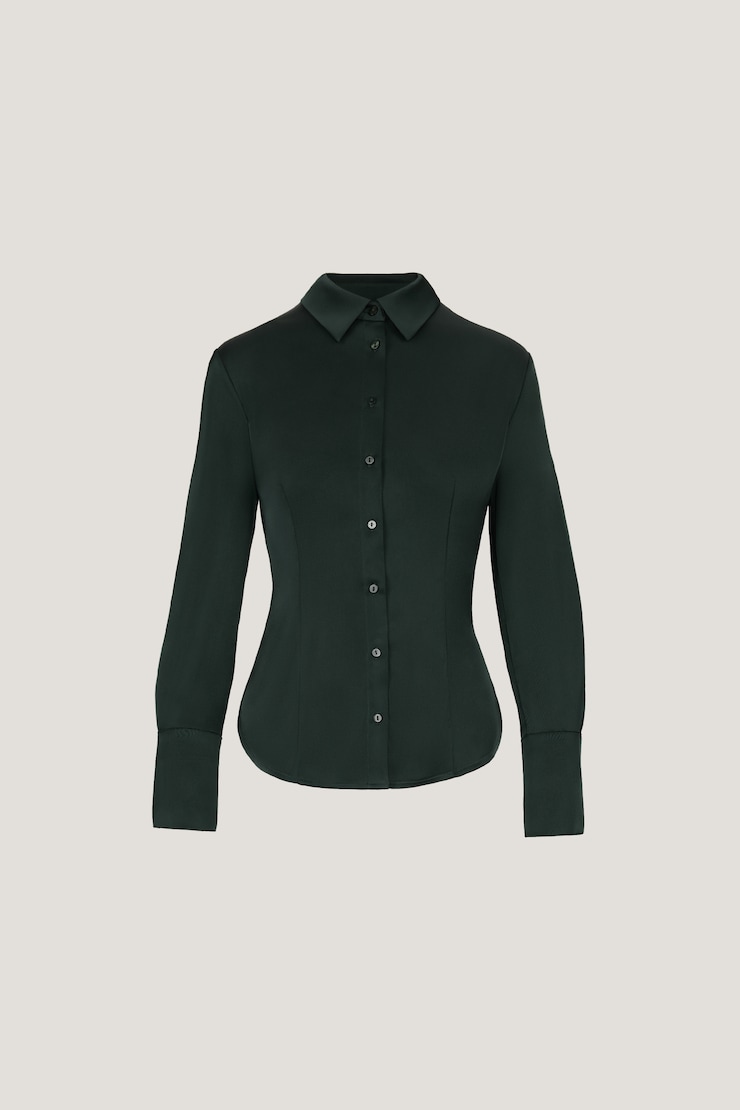 Eva Cinched Satin Shirt Scarab Green large