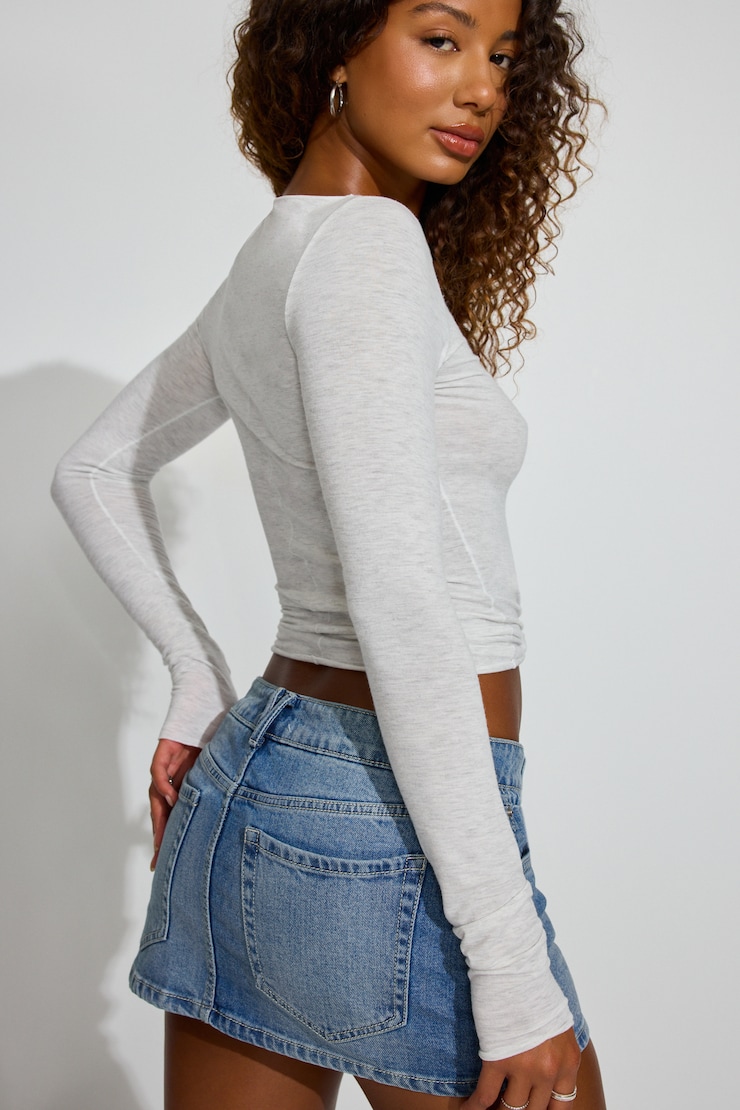 SexyCozy Boat Neck Long Sleeve Top, Spring Grey Mix, large