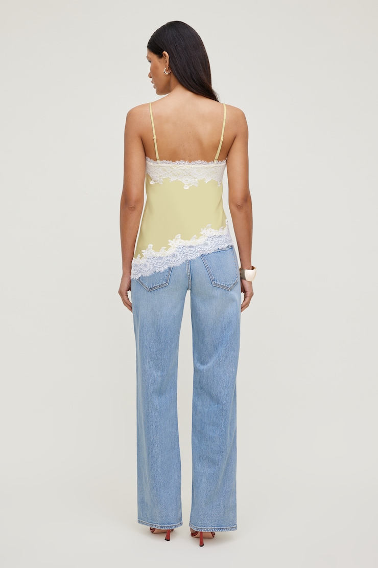 Cassie Asymmetric Lace Satin Cami Pale Yellow large