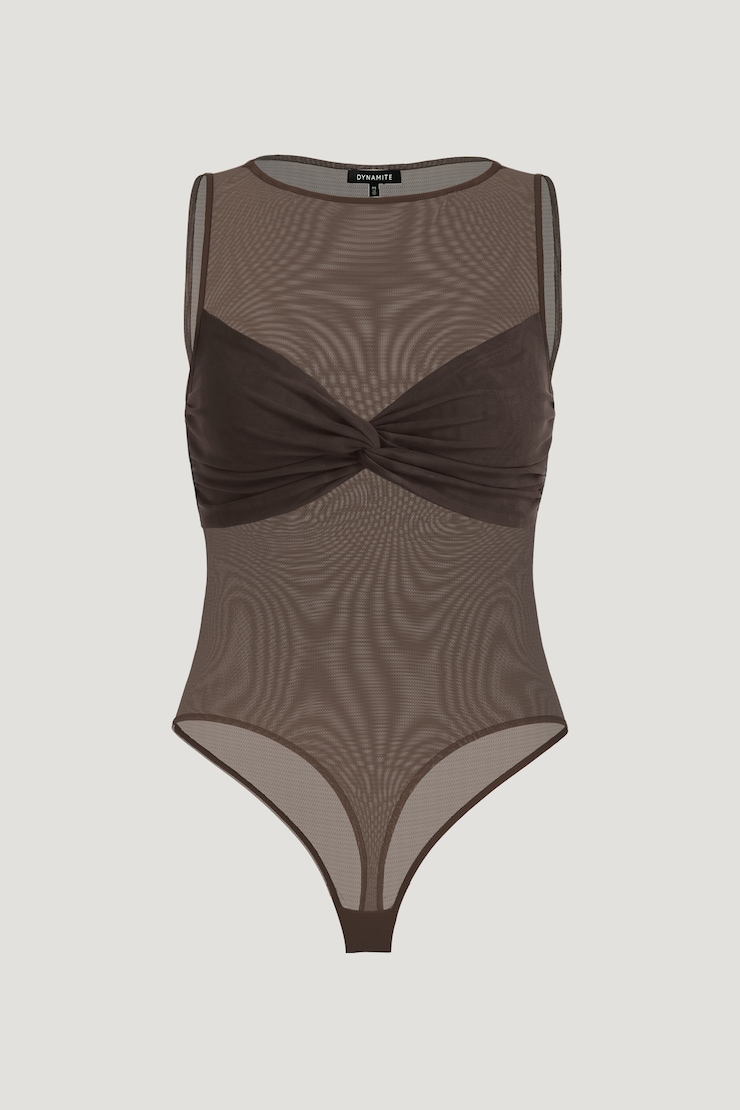 Kai Sheer Mesh Bodysuit Java Brown large
