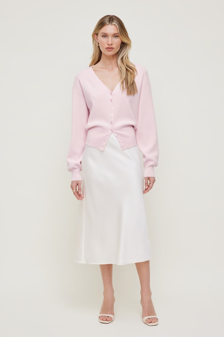 V Neck Cardigan Pale Lilac Pink large
