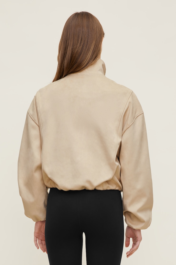 Brynn Faux Suede Bomber Jacket Pumice Stone Beige large