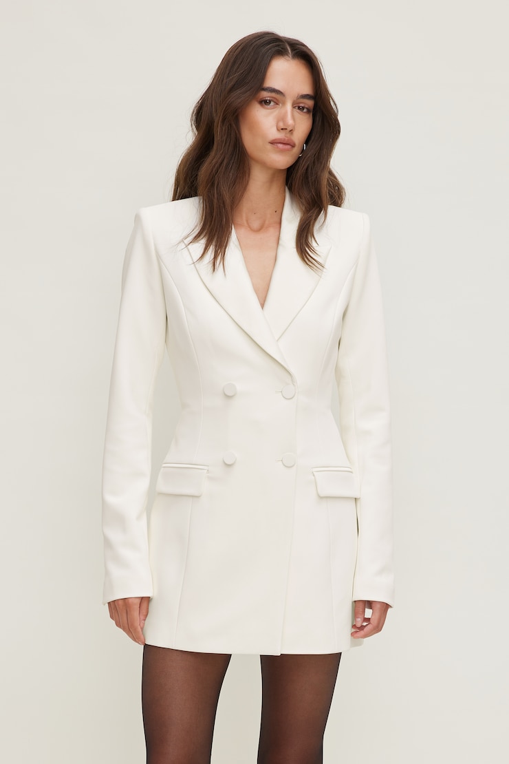 Sloane Tuxedo Blazer Romper Mini Dress Snow White large