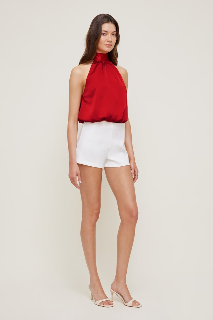 Paloma Bubble Satin Halter Blouse Goji Berry Red large