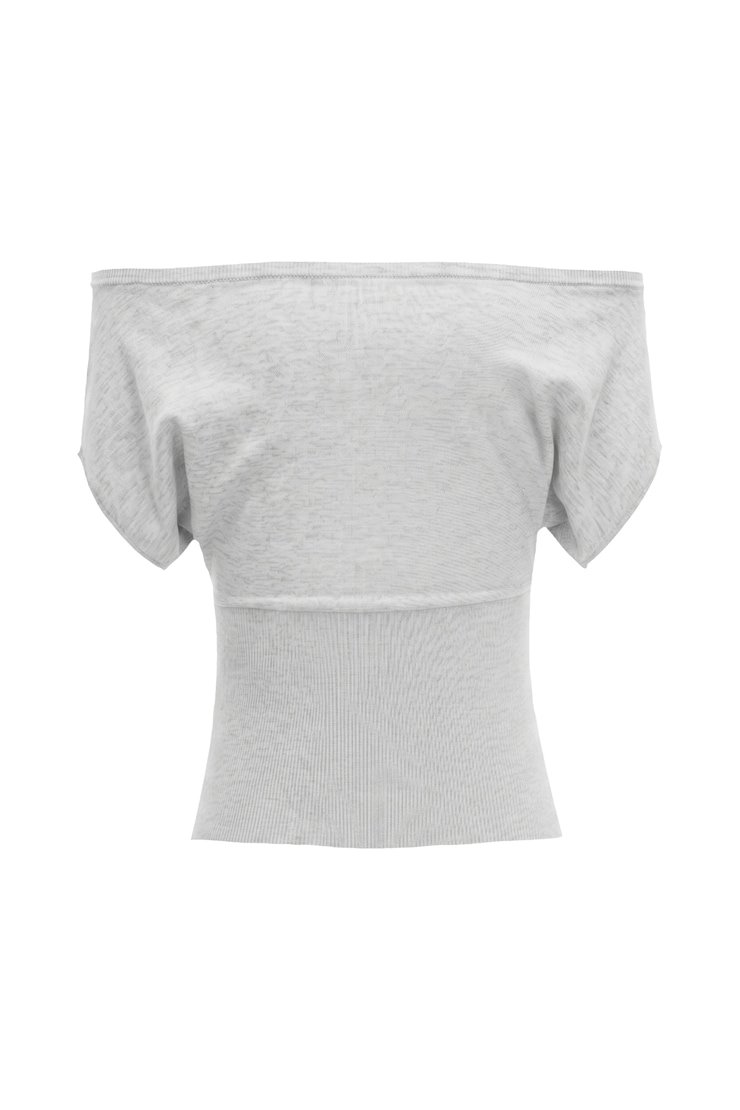 Off Shoulder Short Sleeve Cinch Waist Top, Spring Grey Mix, large