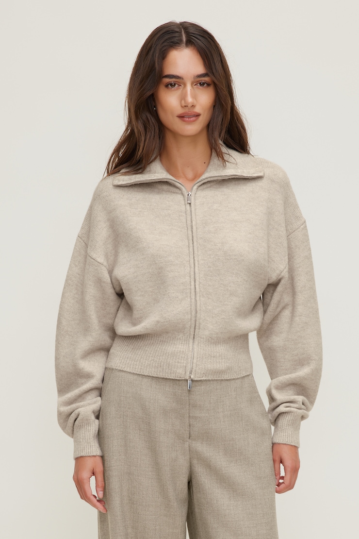 Sage Funnel Neck Zip Sweater Atmosphere Melange Beige large