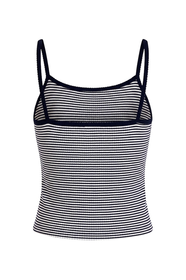 Waffle Cami Top, Snow White/Naughty Navy Blue Stripes, large