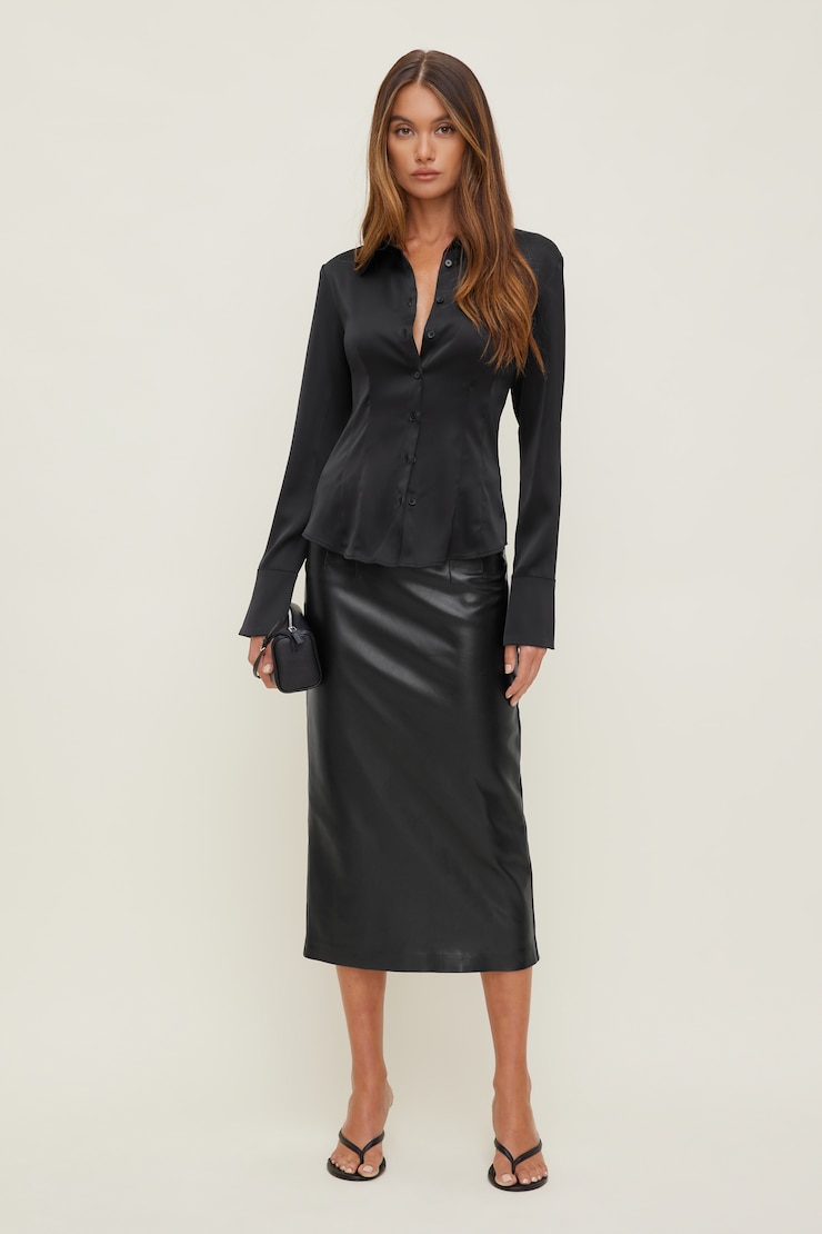 Kyra Satin Shirt Jet Black large
