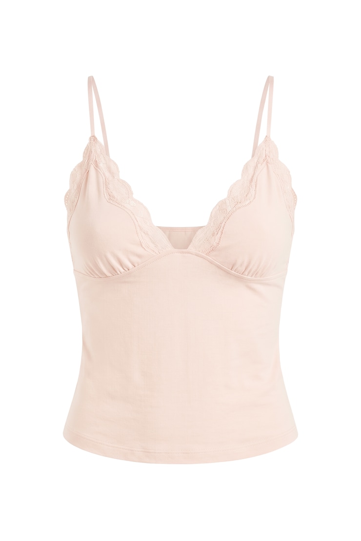 Plunge Lace Trim Cami Top, Frost Pink, large